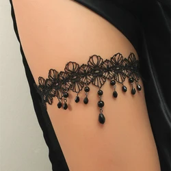 Bohemia Sexy Black White Lace Crystal Tassel Fashion Trend Anklet Festival Outfit Women Thigh Chain Summer Accessories Jewelry