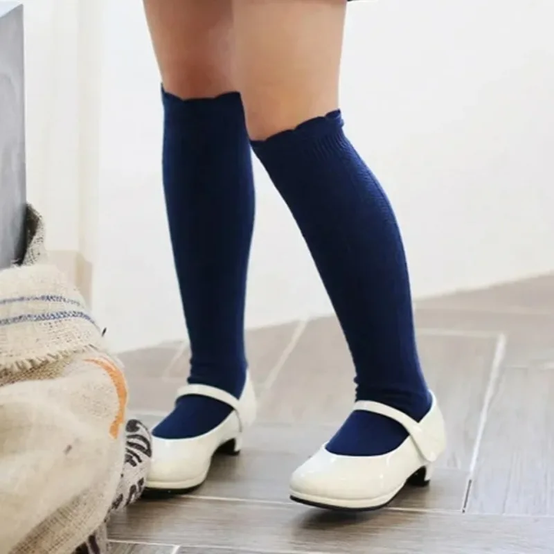 

Autumn Baby Girls Ruffle Cotton Warm Socks Children Simple Frilly Knee High Long Stockings Kids Colorful Dancing School Socks