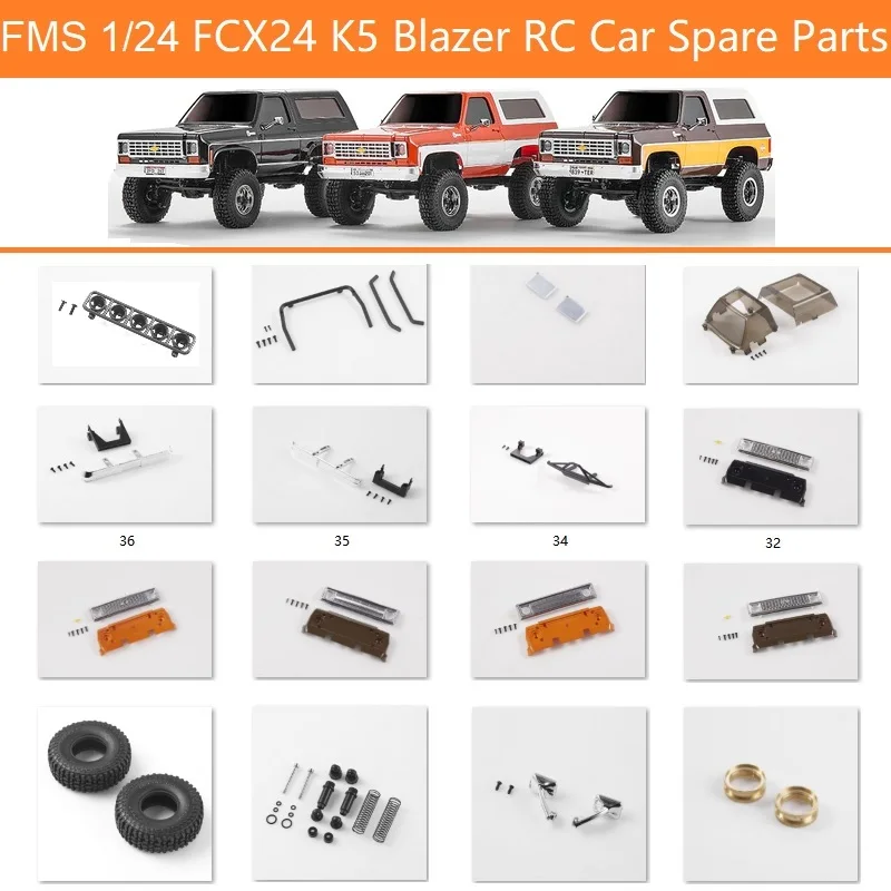 FMS 1:24 FCX24 K5 Blazer RC Truck Parts Tires Shock Absorber Front or Rear Bumper Windows Rooftop Rack