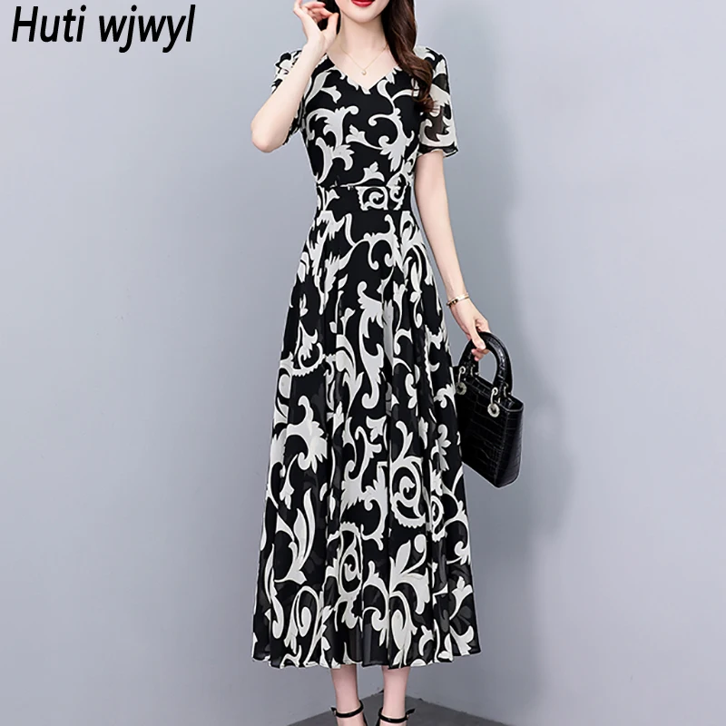 2025 خمر فستان الليل الأسود ميدي Bodycon حفلة فاخرة حفلة موسيقية فستان طويل أنيق المرأة عادية الشيفون الأزهار بوهو شاطئ فستان الشمس