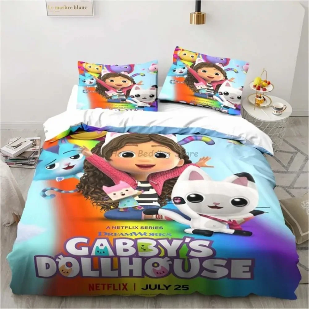 Kawaii Gabby's Dollhouse Duvet Cover Bed Linen Set Single Double Size Gabby's Dollhouse Bedding Set 2/3pcs