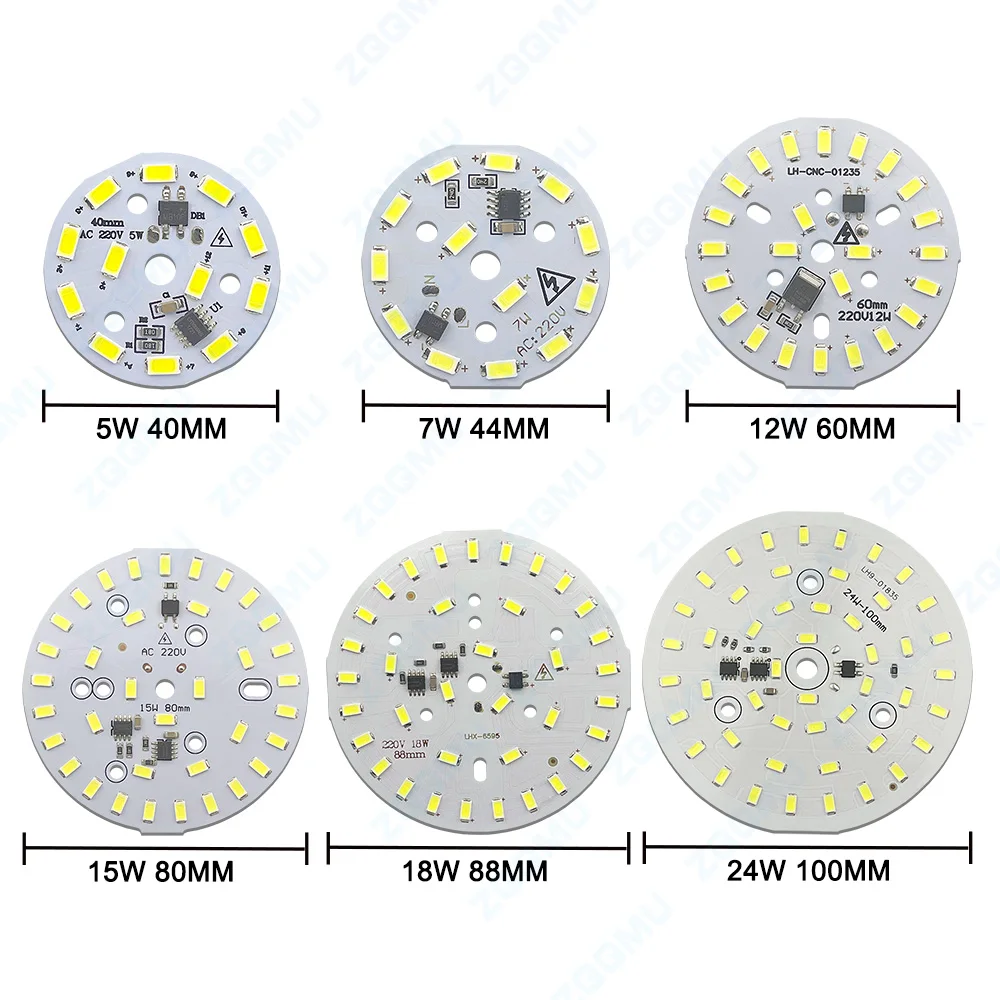 LED ダウンライトチップ 5 ワット 7 ワット 12 ワット 15 ワット 18 ワット 24 ワット SMD 2835 ラウンドランプビーズ AC 220 V-ドライバ不要のダウンライトチップ照明スポットライト