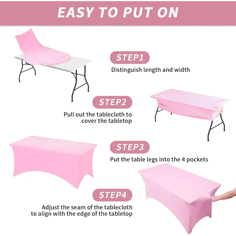 6FT Table Cloth Rectangle Table, 2 Tablecloths Rectangular Stretch Spandex Fitted Table Covers 6 Foot Party, Trade