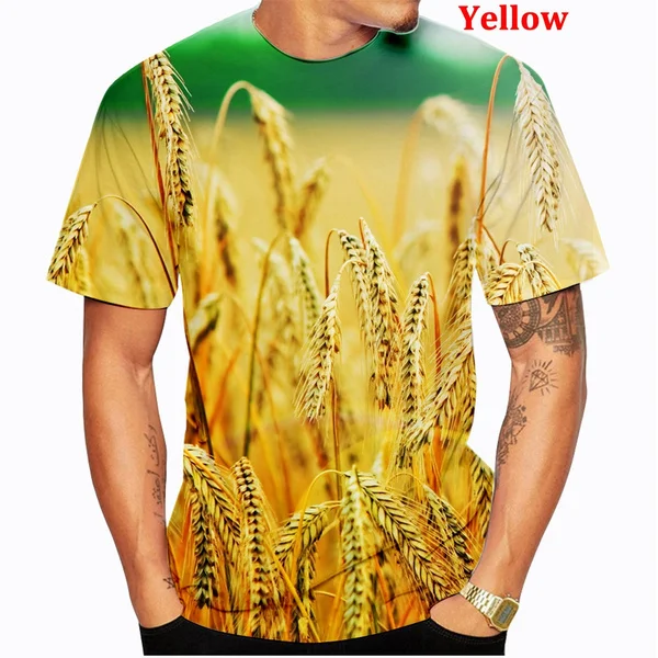 3D Print Wheat Male T-Shirts Food T Shirt Men Short Sleeve Cool T-Shirts