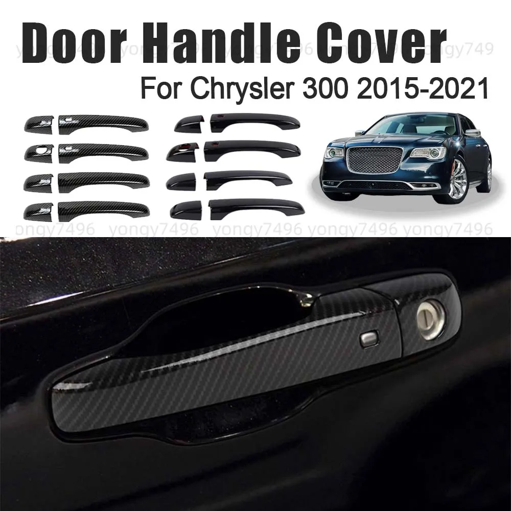 

Обновленная крышка дверной ручки автомобиля для Chrysler 300 2015-2021, глянцевое черное углеродное волокно, хромированное серебро, автомобильные аксессуары, украшение