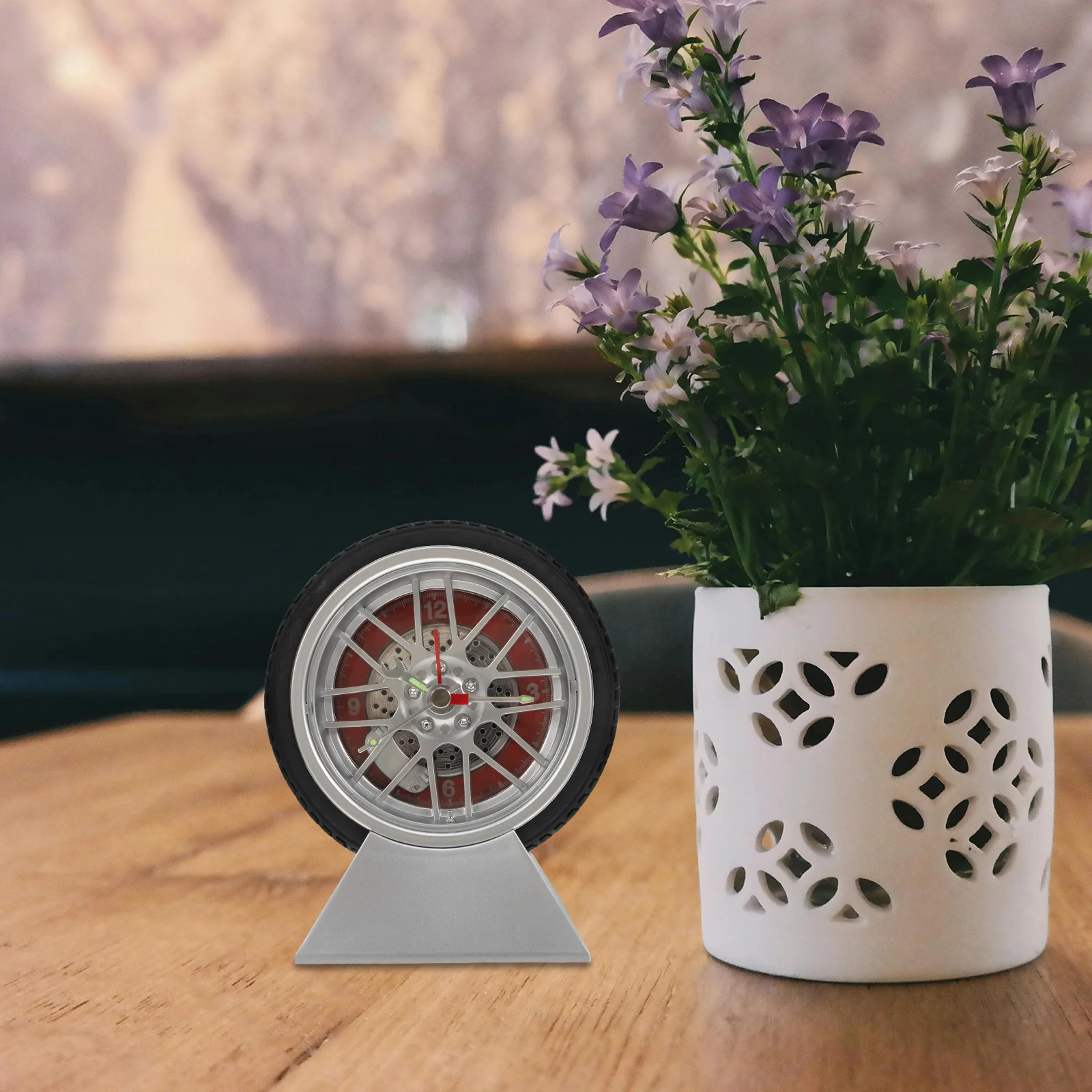 

Car Tire Base Decor Vintage Car Clocks Vintage Style Home Fireplace Alarm Clock Office Room Wall Mini Clock