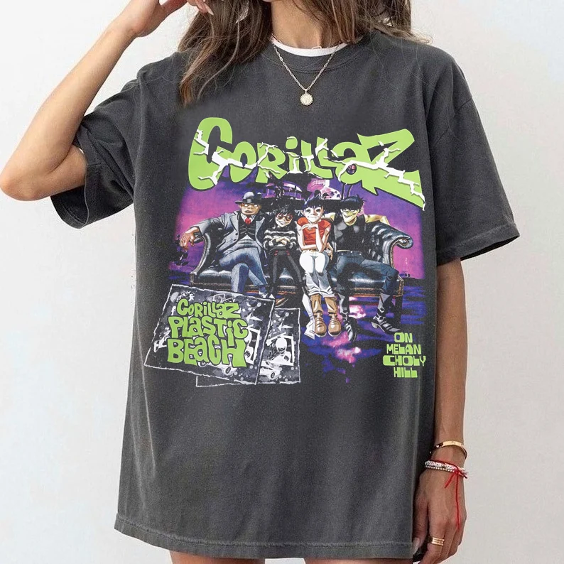 Gorillaz Band Print Short Sleeve T-shirt Alternative Electronic EDM DJ Post Punk Band Shirt Men Women 2026 Summer Streetwear Top