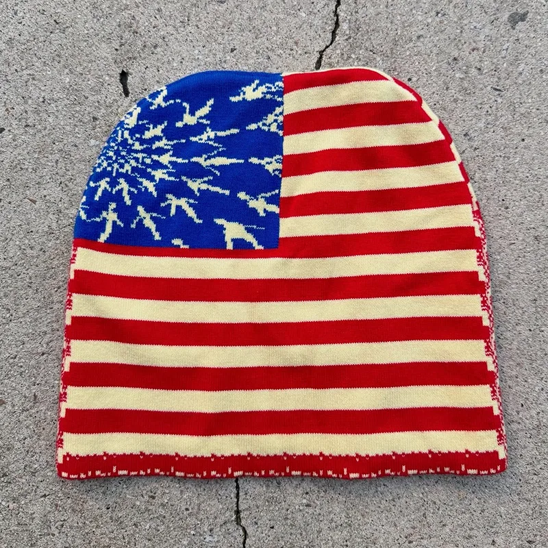 

Autumn and winter rice shaped national flag, star striped casual high street punk style, y2k trendy versatile cold hat, hip-hop