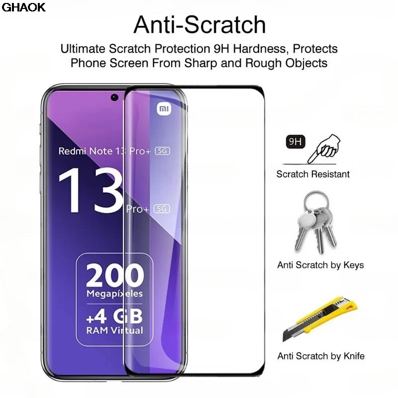 3 Stuks Voor Xiaomi Redmi Note 13 Pro + 5G Gebogen Beschermende Gehard Glas Redmy Note13 Pro Plus 13ProPlus 9H Armor Screen Protector