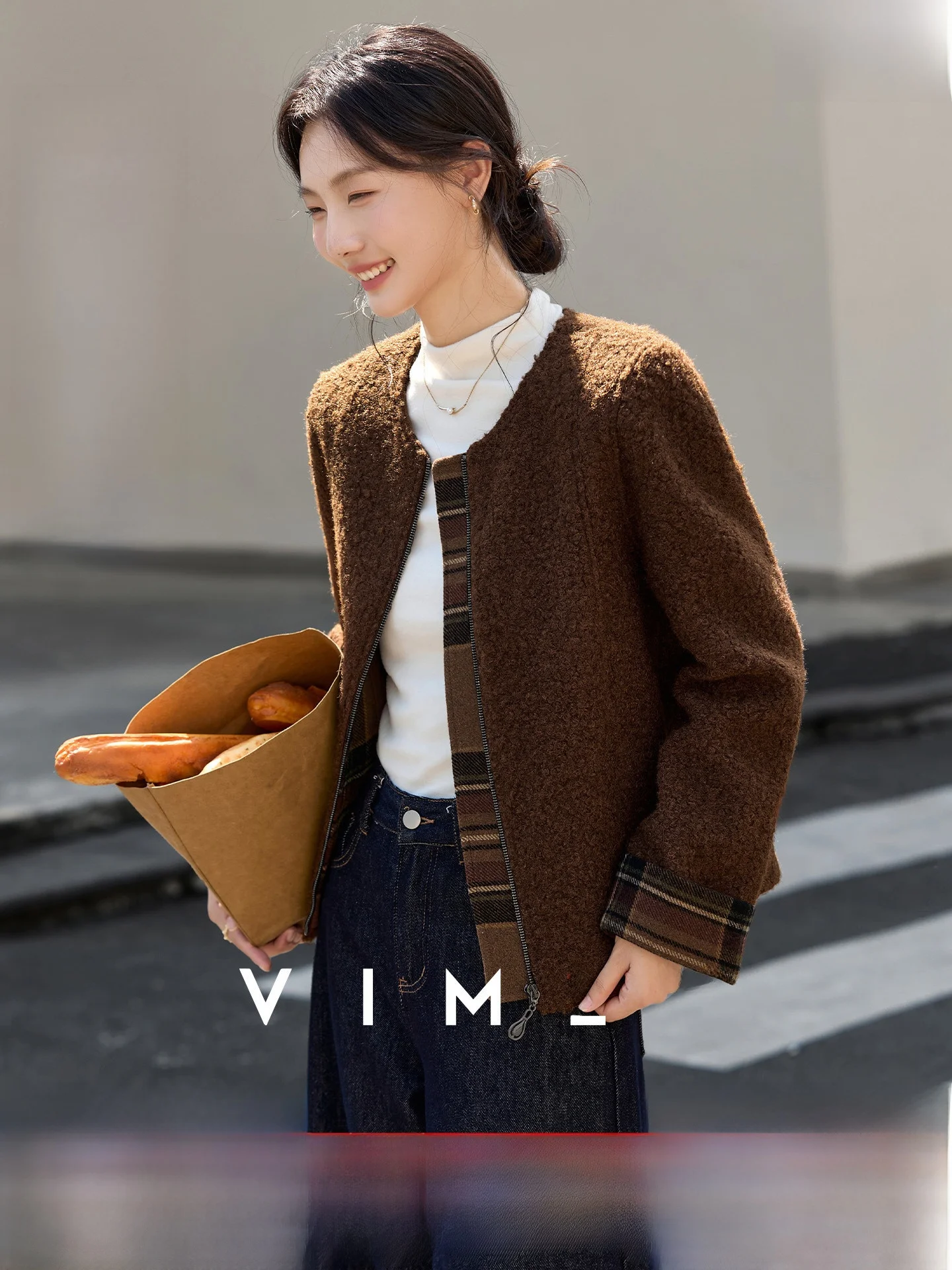 

Women's ort Cotton Blend Furry Jaet round Ne Zipper Closure Casual Sle Thiened Polyester Fiber Long Sve Coat