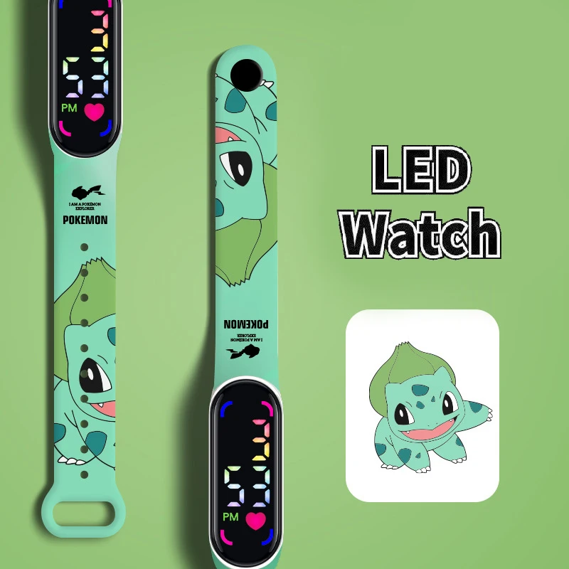 Pokemon Strap LED Electronic Watch Fashion Colorful Bracelet Touch Waterproof Anime Character Pikachu Kid Digital Watches