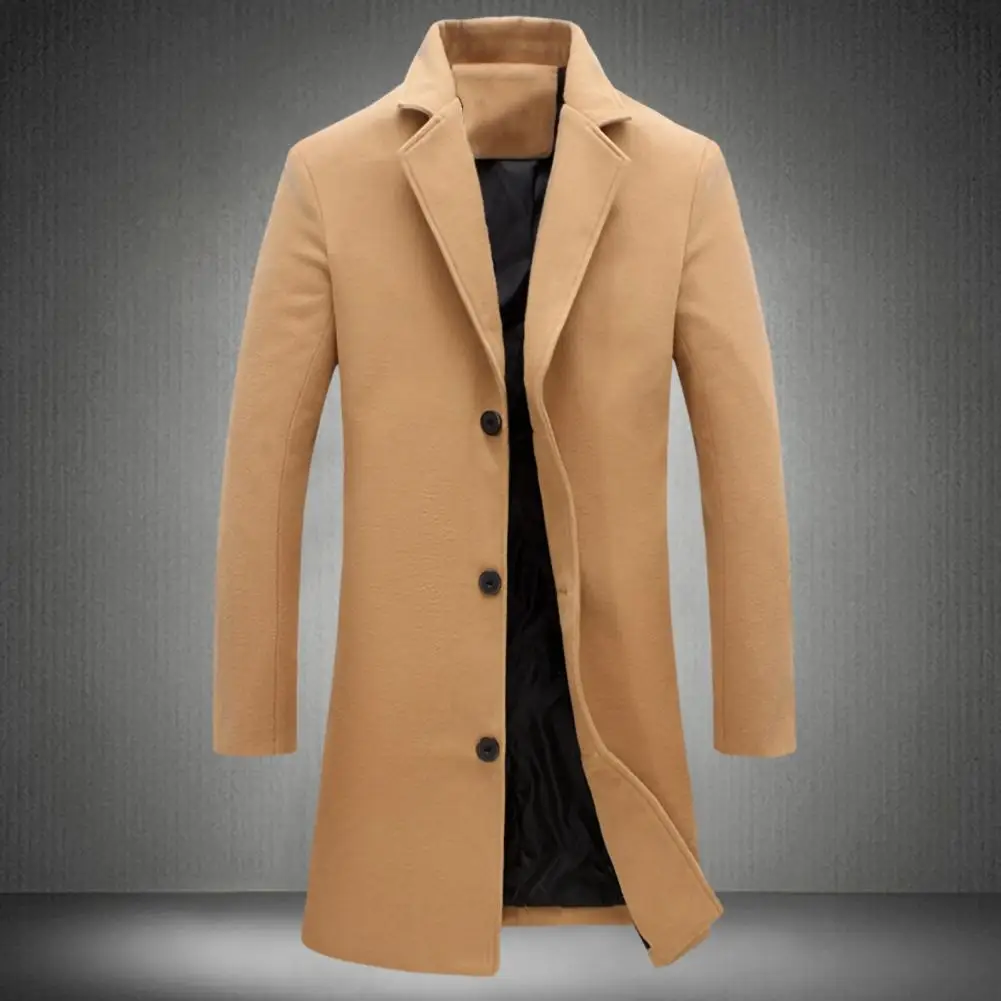 Single Breasted Lapel Long Coat Jacket Fashion Autumn Winter Casual Overcoat Plus Size Trench Men's Woolen Coats Solid Color