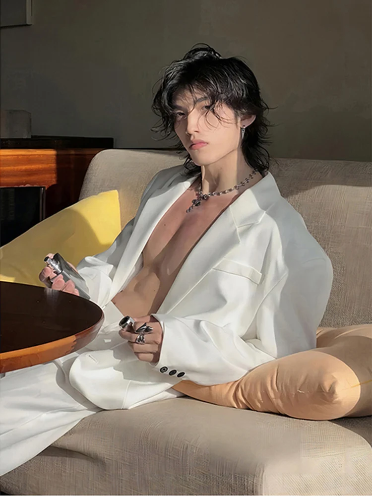 

White awl Collar Men's Suit Jaet CleanFit American College Sle DK Western Wear Casual Long Sve Stand Fit Autumn Wear