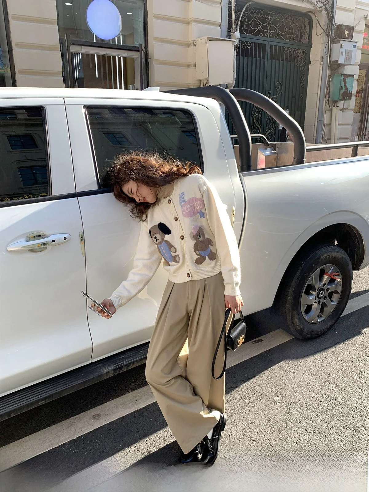 

Hello Sweet Bear round Ne Knitted Sweater Women's Loose Fit Autumn Winter New Sle Casual Faion Korean Sle Top