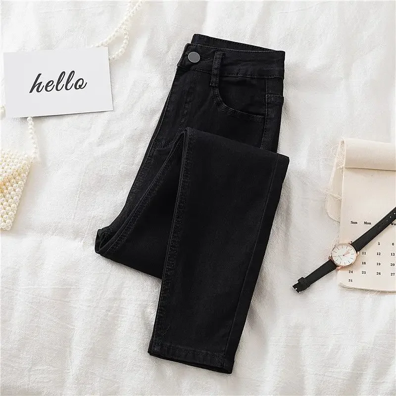 Super Stretch Jeans Women's Slimming Plus Size Black Blue Small Footed Trousers New Spring Autumn 2024 Fashion Trend