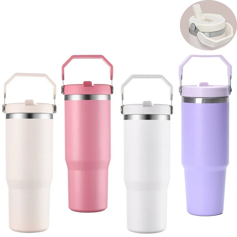 900ml Stainless Steel Thermos with Straw and Leak-proof Tritan Lid, Vacuum Insulated Water Bottle for Home, Office or Car