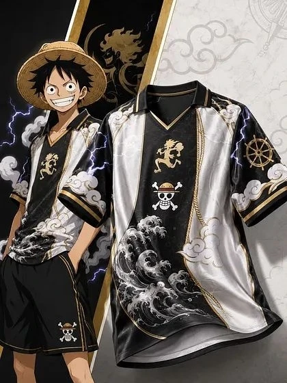 2026 Sommer Neue Sonderedition Luffy Kurzarm-Kragen-T-Shirt Jersey für Männer und Frauen, Übergroßes Atmungsaktives Sweatshirt-Oberteil