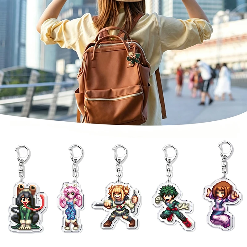 Pixel Style Anime Chibi Keychain Accessories Bag Charms Cute Kawaii Manga Key rings Jewelry Fans Freinds Gift Bag Ornament