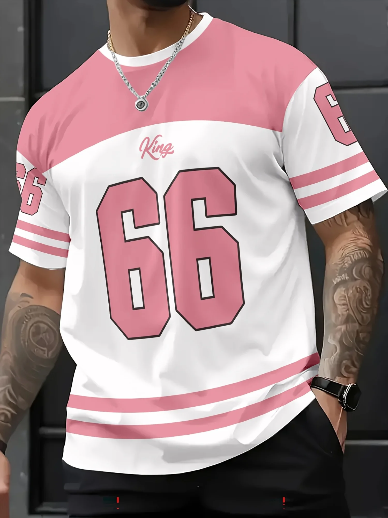 2025 Мужская красная футболка с принтом KING 66, мужская футболка в американском стиле с коротким рукавом и v-образным вырезом, спортивная футболка, винтажная баскетбольная футболка, мужская одежда