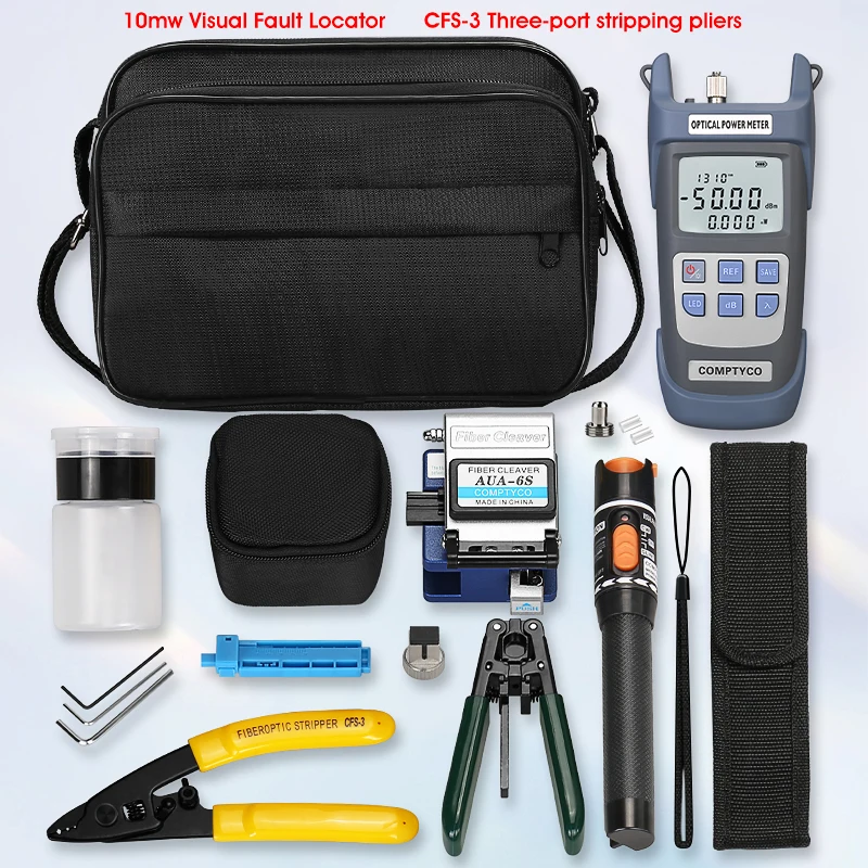 FTTH Cold Splicing Tool Kit Fiber Tool Set AUA-6S Fiber Cutter 10KM Red Light Pen Optical Power Meter