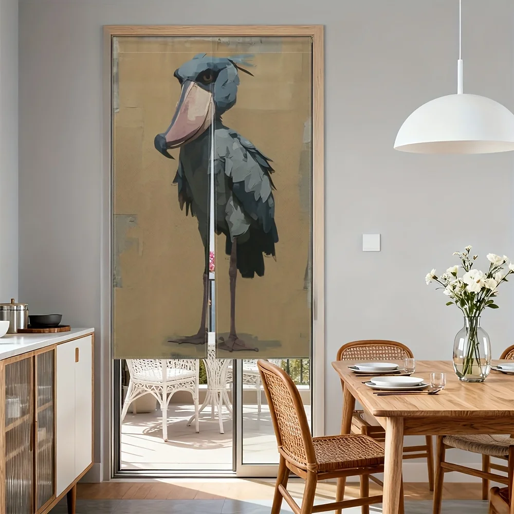 Funny Shoebill Stork Door Curtain - 2D Flat Print Rod Pocket Partition Drape for Entryway Hallway Balcony Reading Corner