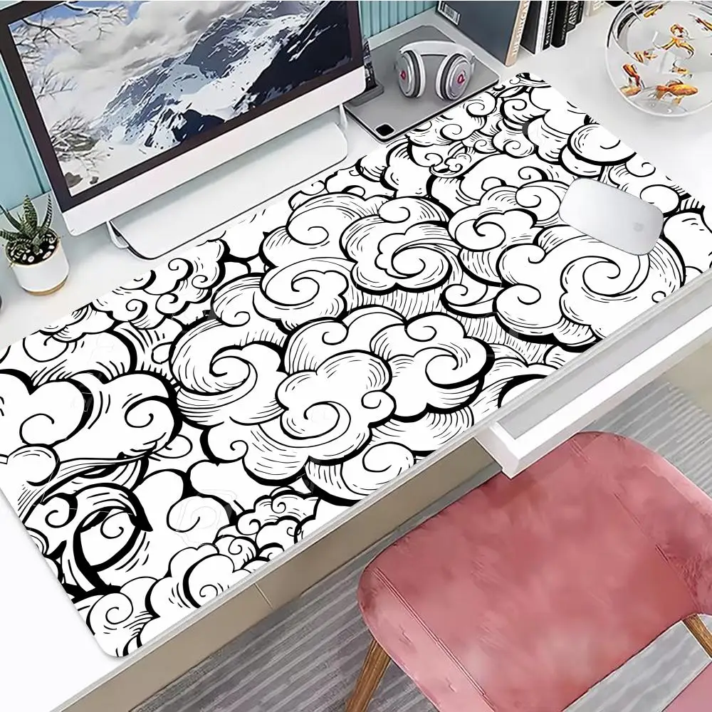 

Japanese Clouds Mouse Pad Kawaii Black Desk Mat Office Carpet Large Gaming HYB XXC Non-Slip Rubber Laptop Computer Accessories