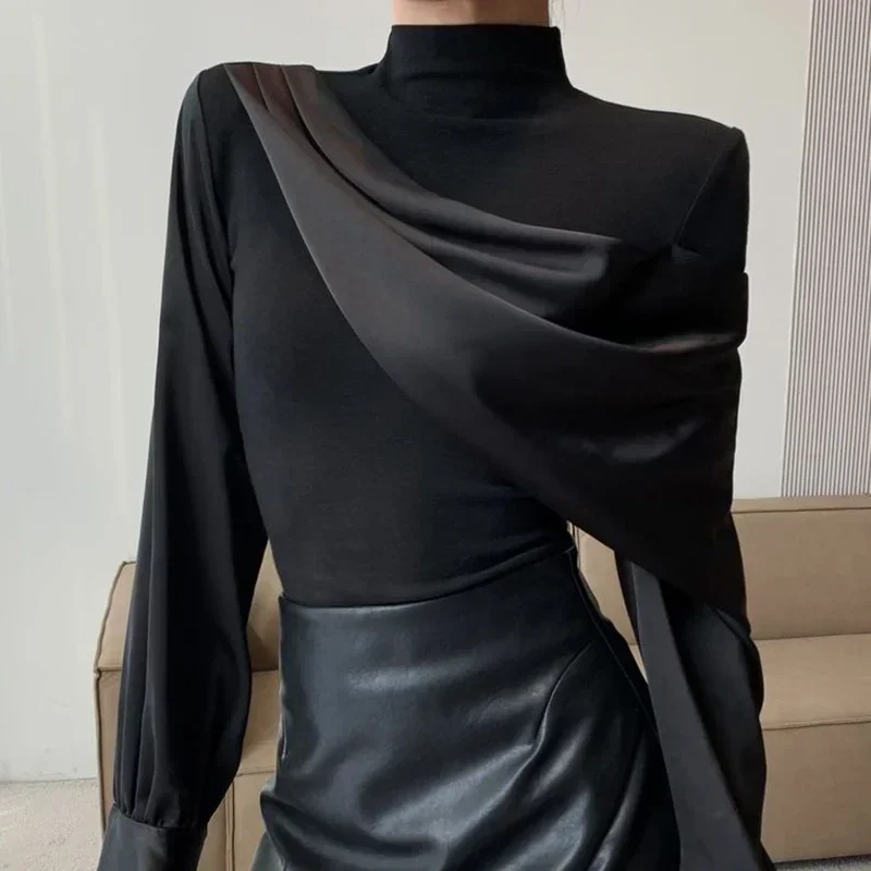 

Женская рубашка с длинным рукавом — весна/осень 2023, новая мода с нишевым контрастным дизайном сращивания