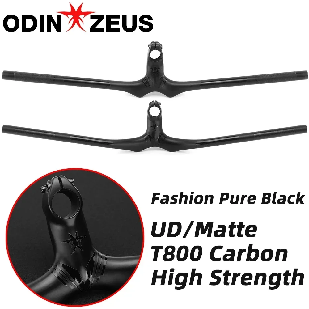 OdinZeus-Full Carbon Fiber MTB Bicycle Riser Handlebar, One-shaped Integrated Handlebar with Stem Bike Parts 90/100/110mmx 720mm