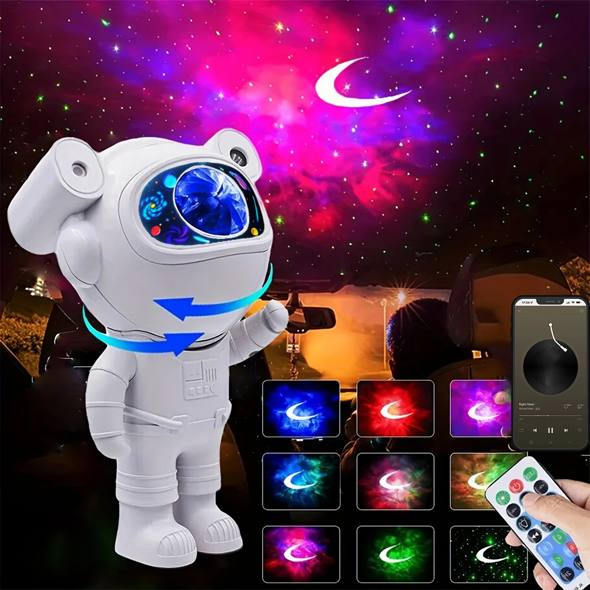 Hemel Nevel Lamp Voor Kinderen Decoratieve Slaapkamer Cadeau Astronaut Galaxy Star Projector Sticker Diy Bluetooth Muziek Nachtlampje