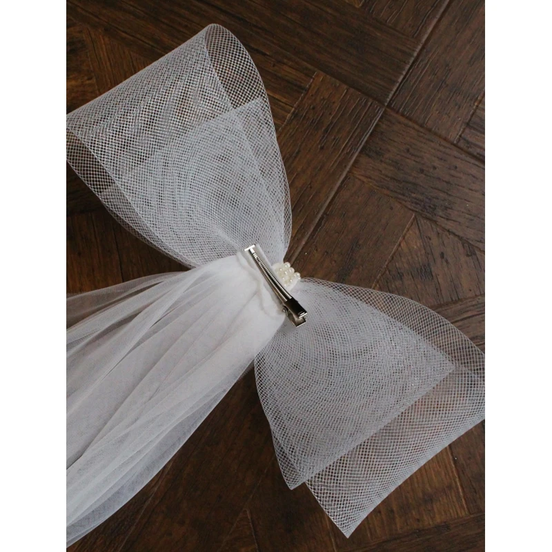 Wedding Bridal Veil Big Bow Decor Ivory White Short Sheer Veils 2 Tiers image 3