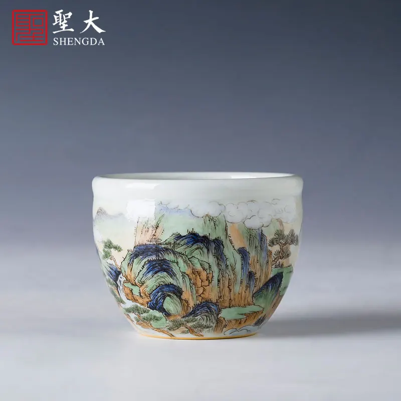 |Shengda ceramic Kung Fu teacup Master Cup hand-painted pastel Xishan crane jar cup Jingdezhen hand-made tea set