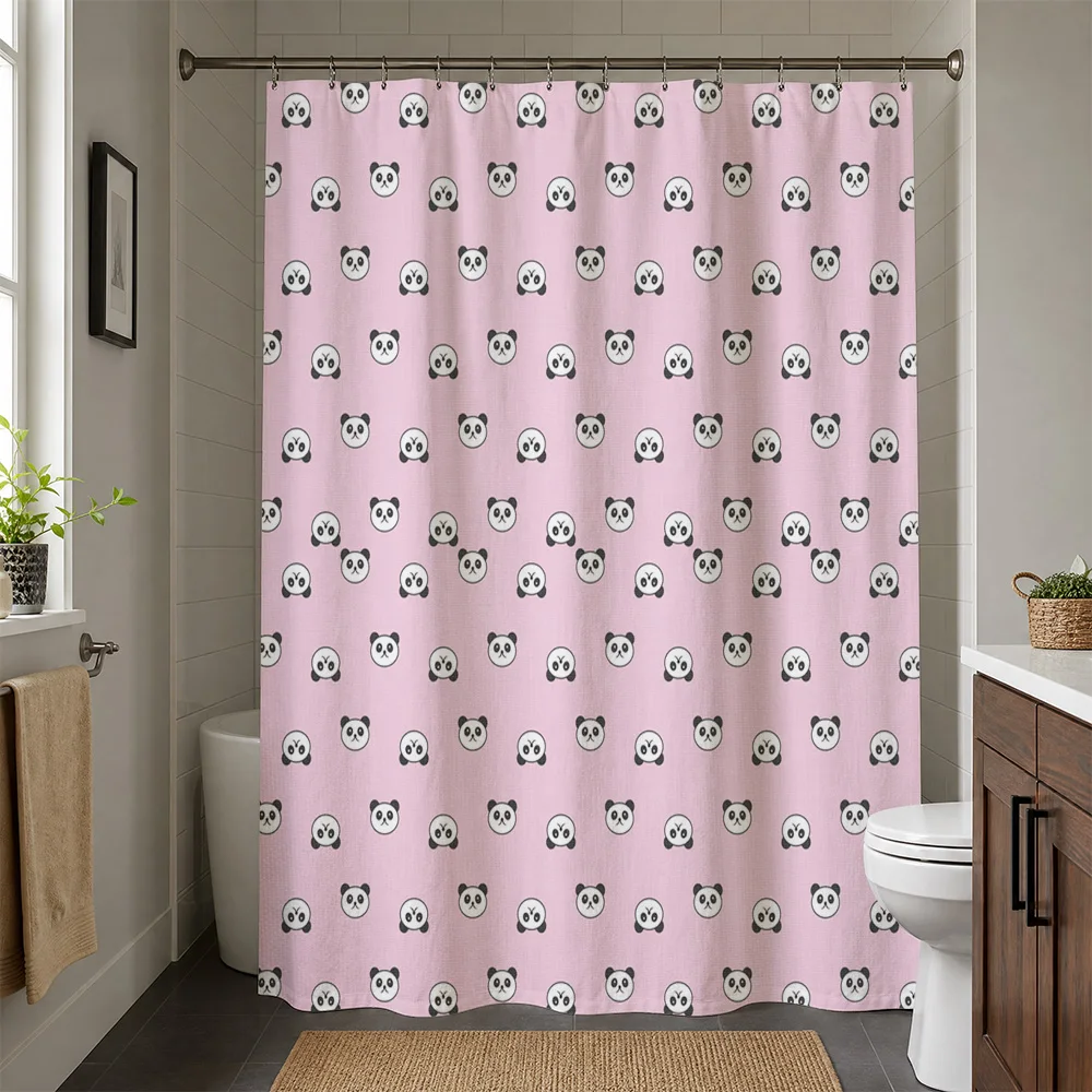 Trendy Panda Pattern Shower Curtain Pink Adorable Waterproof Bathroom Decor Curtain Liner for Kids Novelty Home Shower Curtain