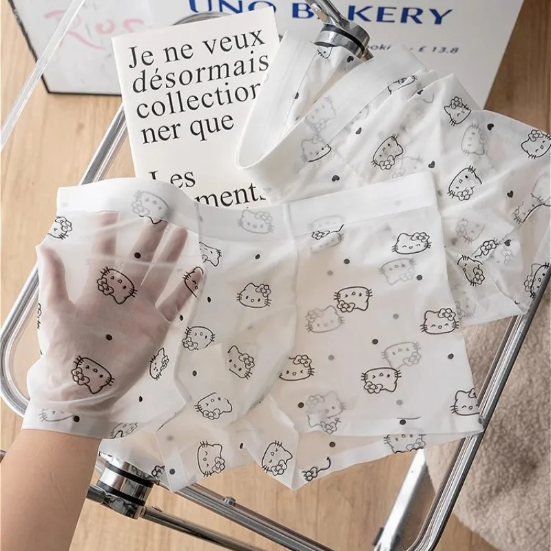 

Прозрачные сексуальные боксеры Hello Kitty, милые мужские шорты с U-образной выпуклой сумкой, нижнее белье из ледяного шелка, летние плоские трусики с героями мультфильмов, подарок бойфренду