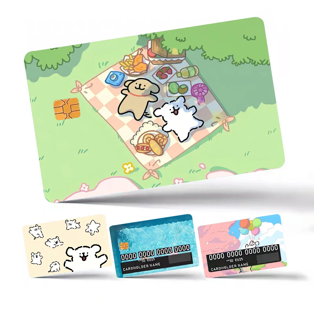 

Line Art Cute Puppy Stickers Bank Credit Card Stickers Metro-Card Skin Cover Waterproof Removable Debit Covers Sticker