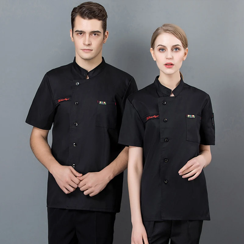 Summer Hotel Kitchen Jacket Restaurant White Women Chef Shirt Bakery Cafe Men's Short-Sleeved Work Clothes Canteen Cook Uniform