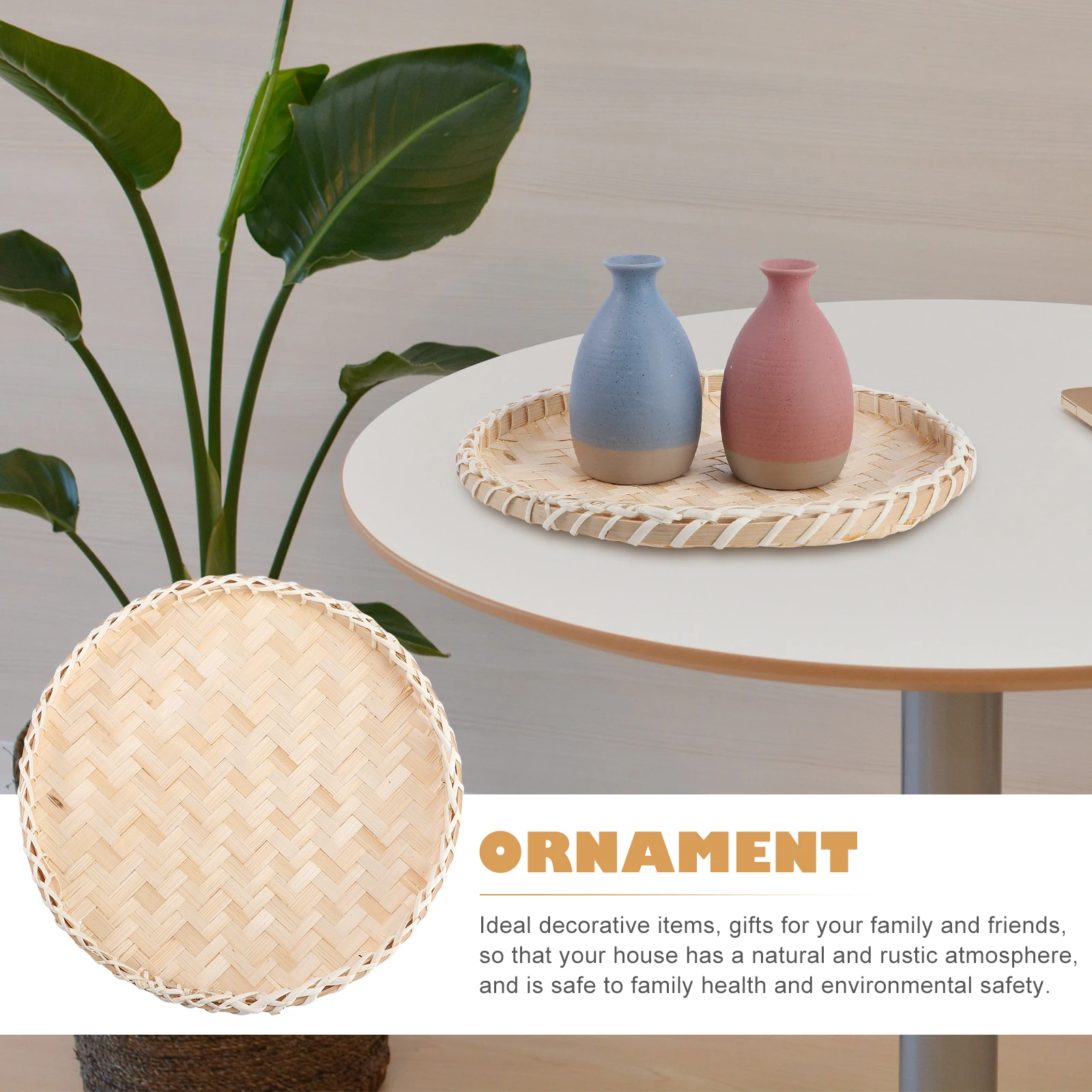 

1Pcs Bamboo Woven Basket Bread Storage Tray Decorative Organizer Fruit Storage Container Kitchen Use Rustic Weave Basket
