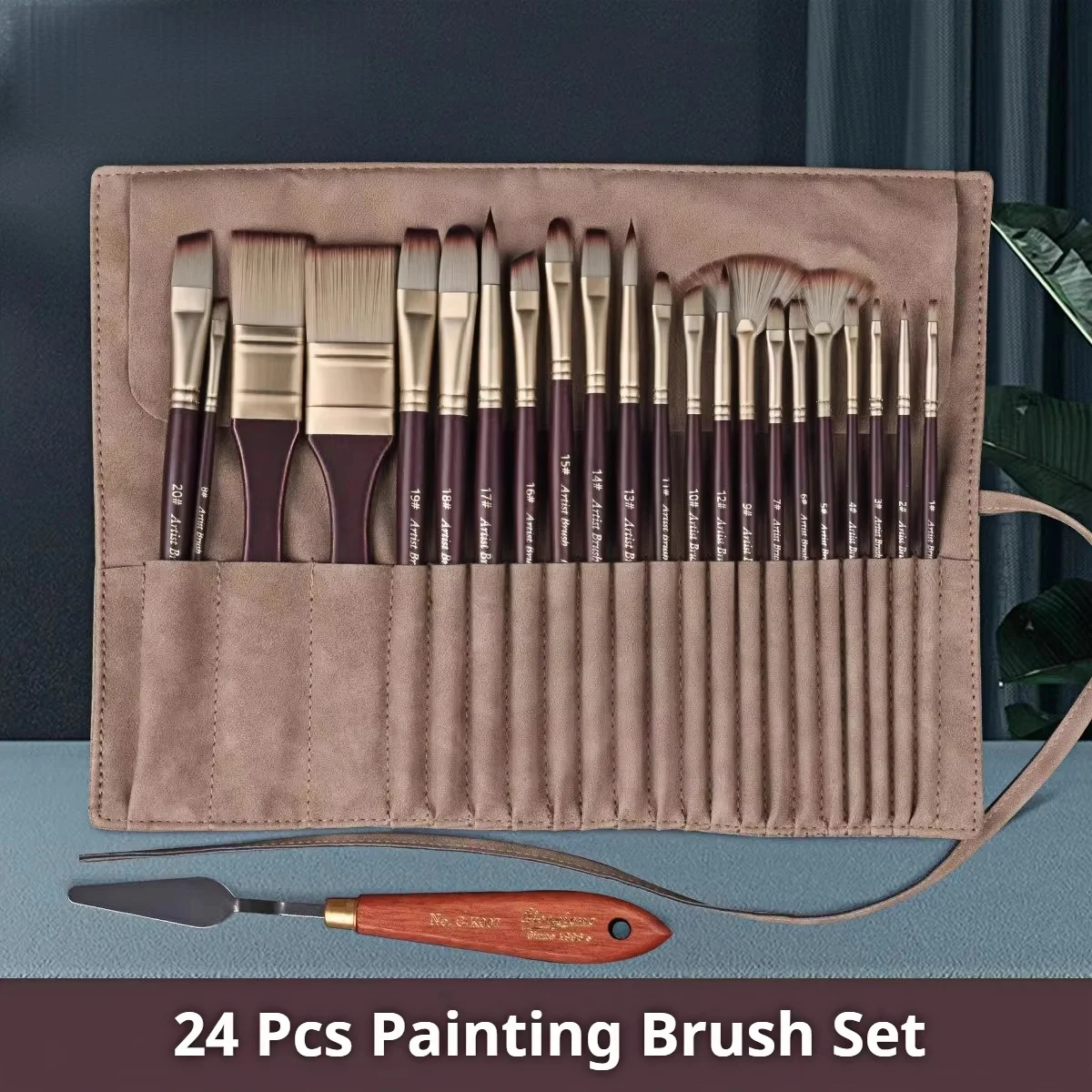 Acrylic Paint Brushes Oil Paint Brushes Artist Paint Brushes Set Bag Pack with Scraper 25 Pcs Gouache Wooden Handle Brushes