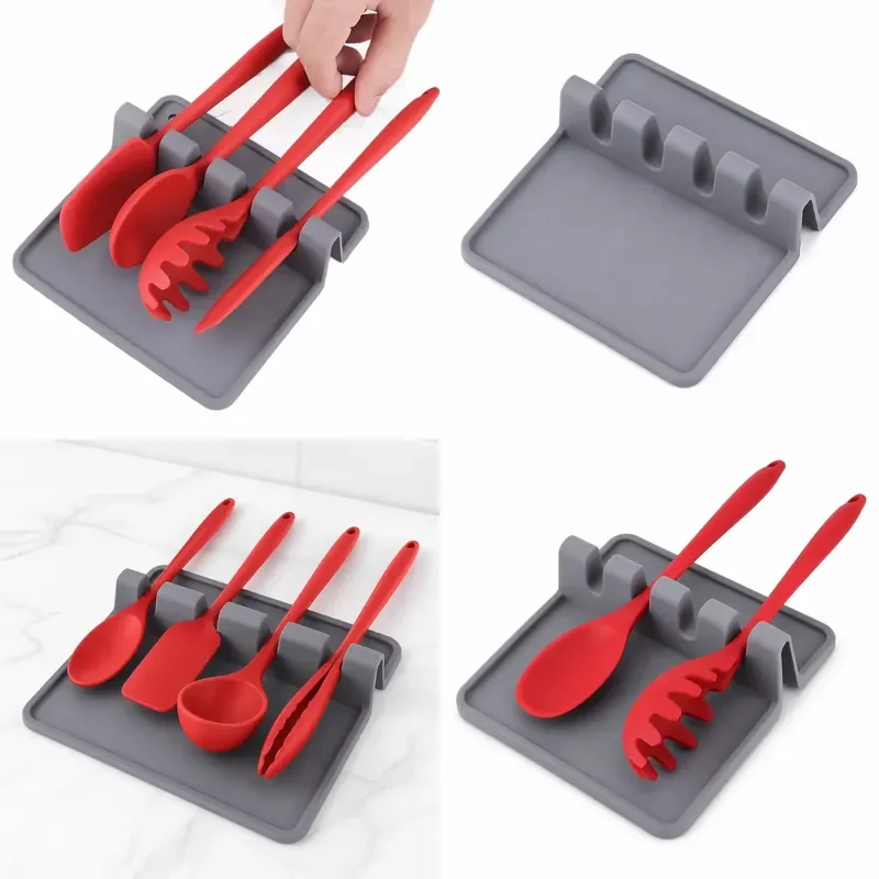 Silicone Kitchen Utensil Holder 13.8cm with Drip Tray for Spoons Spatulas Cooking Tool Organizer