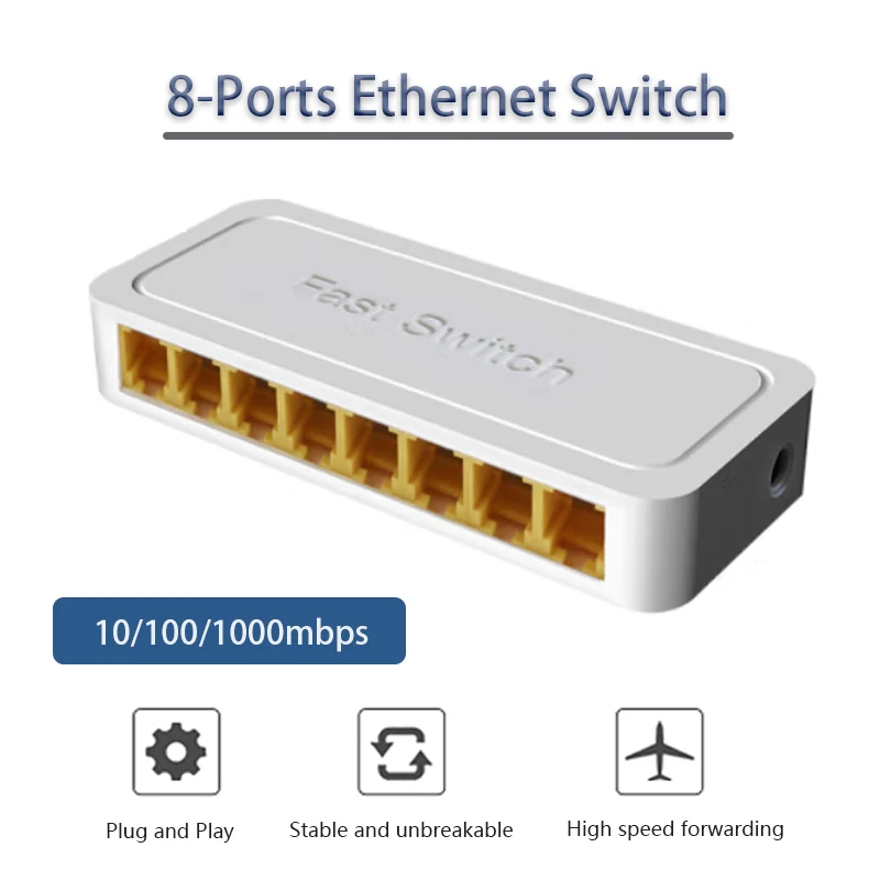 

8-Ports Network Switch Gigabit Plug and Play Game switch RJ45 Hub Full Auto Game Loading Adapter Fast Ethernet Internet Splitter