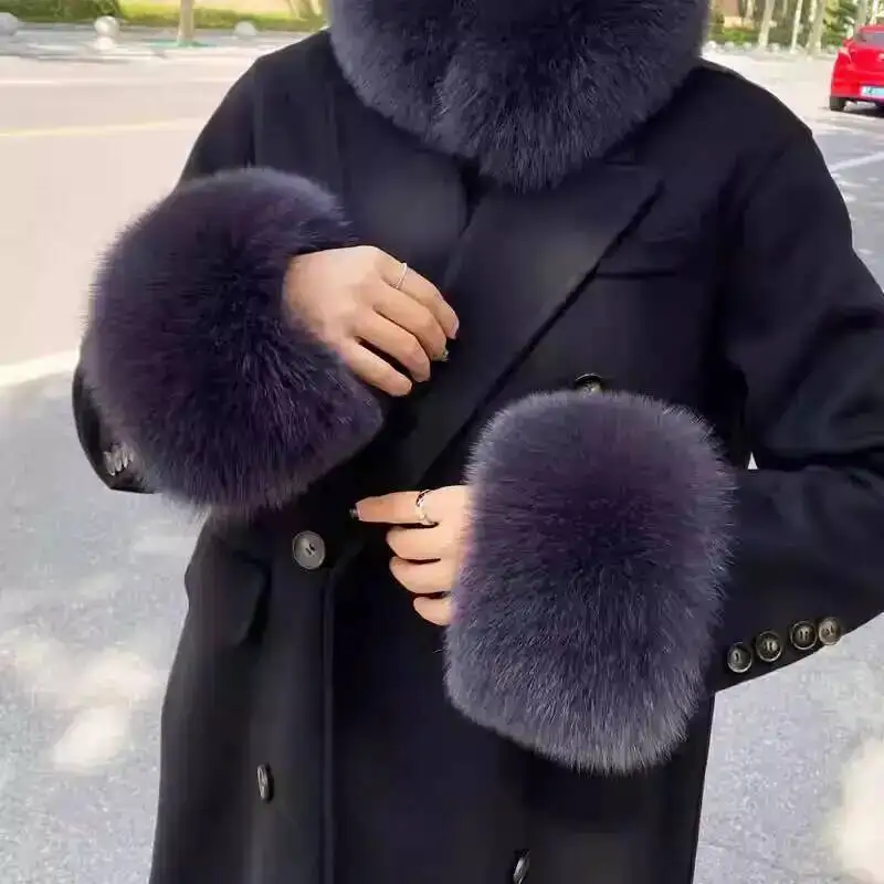 Genuine Fox Fur Cuffs Women Men Winter Warm Real Fox Fur Trim Sleeve Ends Luxury Fashion Accessory Sleeves
