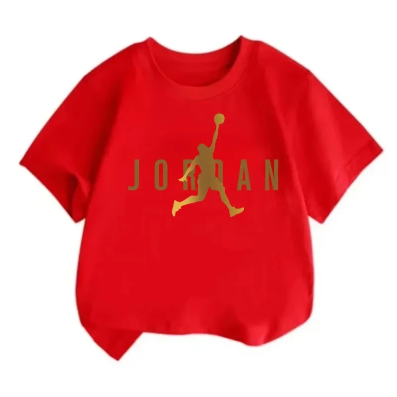 Camiseta informal de verano con estampado de Jordan para niños, camiseta transpirable de algodón, Top deportivo de manga corta Simple y a la moda para niño