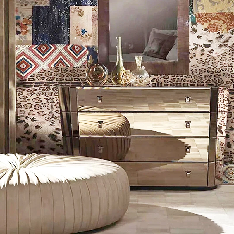 

Italian Light Luxury Stainless Steel Chest, Post-modern Bedroom Bedside Cabinet Designer New Storage Locker