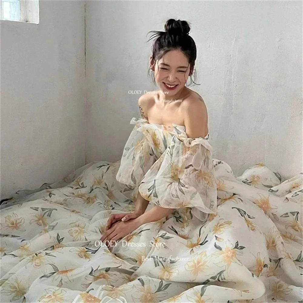 OLOEY Exquisite Floral Prom Dresses Korea Wedding Photoshoot Party Gowns Cap Sleeve A-Line Floor Length Evening Dress Customized