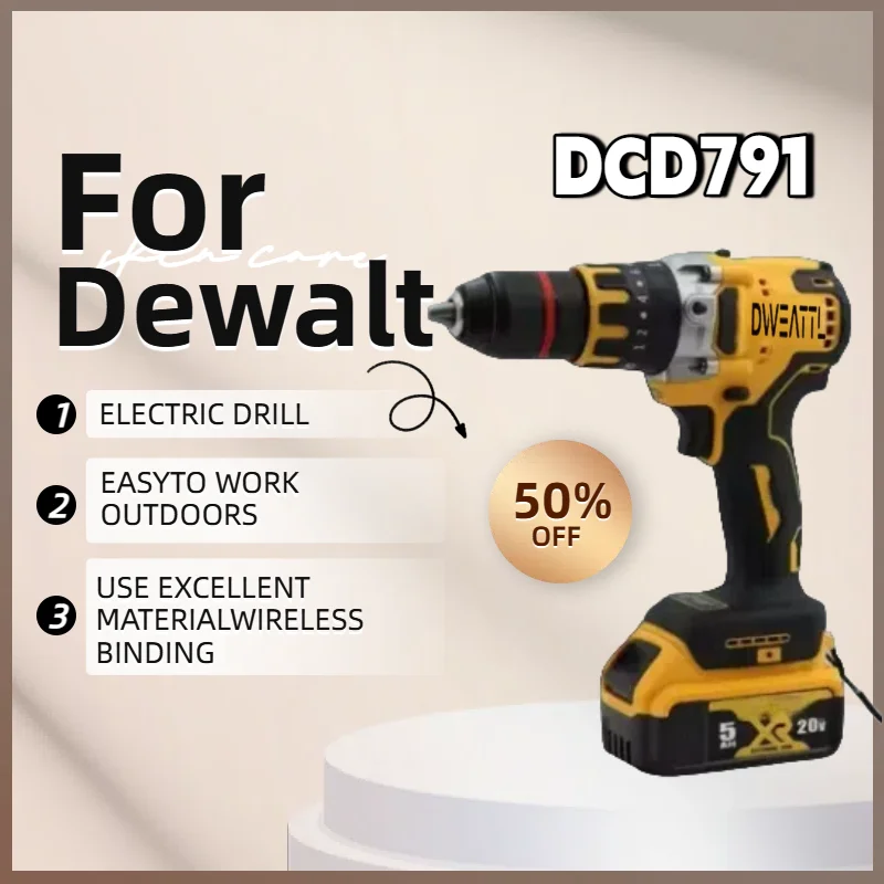 For DEWALT DCD791 Cordless Brushless Motor Drill Screwdriver Multi functional Drive Home Rechargeable Electric Tools Compac