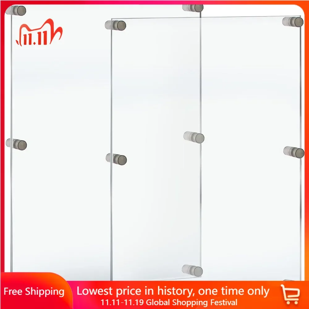 Floating Acrylic Wall Frame with Silver Hardware Bracket Cap, Transparent Hanging Photo Frame Display Rack Home Decor