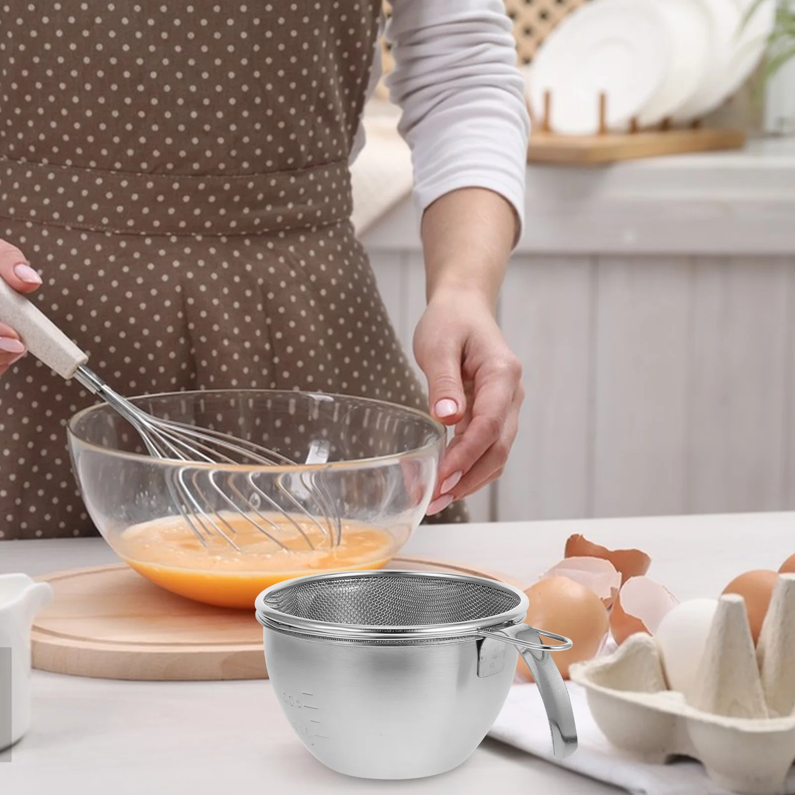 

1Set Stainless Steel Salad Mixing Bowl with Scale Rustproof Kitchen Prep Bowl for Dough Mixing Egg Beating Serving
