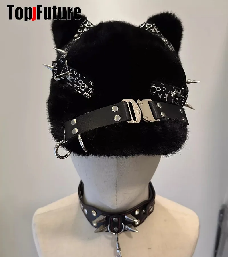 Rock Hip Pop Women Men Harajuku Gothic Lolita Spike hat Y2K Girl Steampunk Cap Punk Furry handmake couples lover Beanie Hat