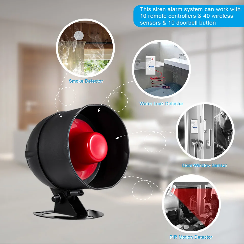 KERUI Home Alarm System Loud Siren Alert Garage Burglar Security Window Door Sensors PIR Motion Detector 433Mhz