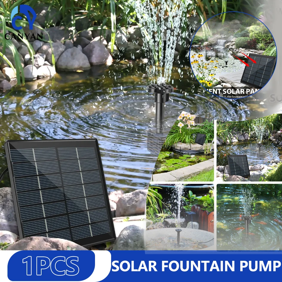 Mini Solar Fountain Pump Power Panel Kit with 6Nozzles Solar Panel Water Pump for Bird Bath,Pond,Garden and Other Places