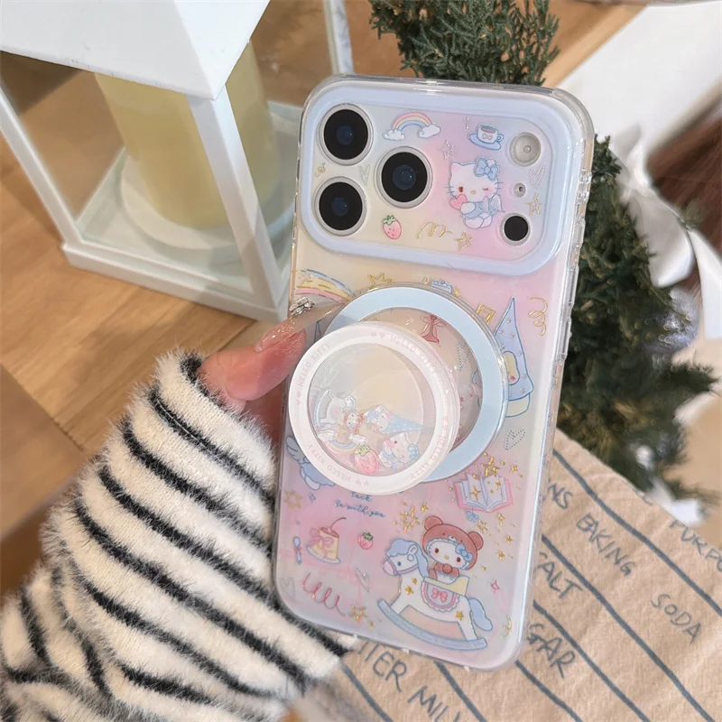 

Kawaii Cartoon Horse Flower Painting Magnetic Phone Case for iPhone 17 pro 16 15 14 pro Max with Magsafe Stand Cute Floral Cover